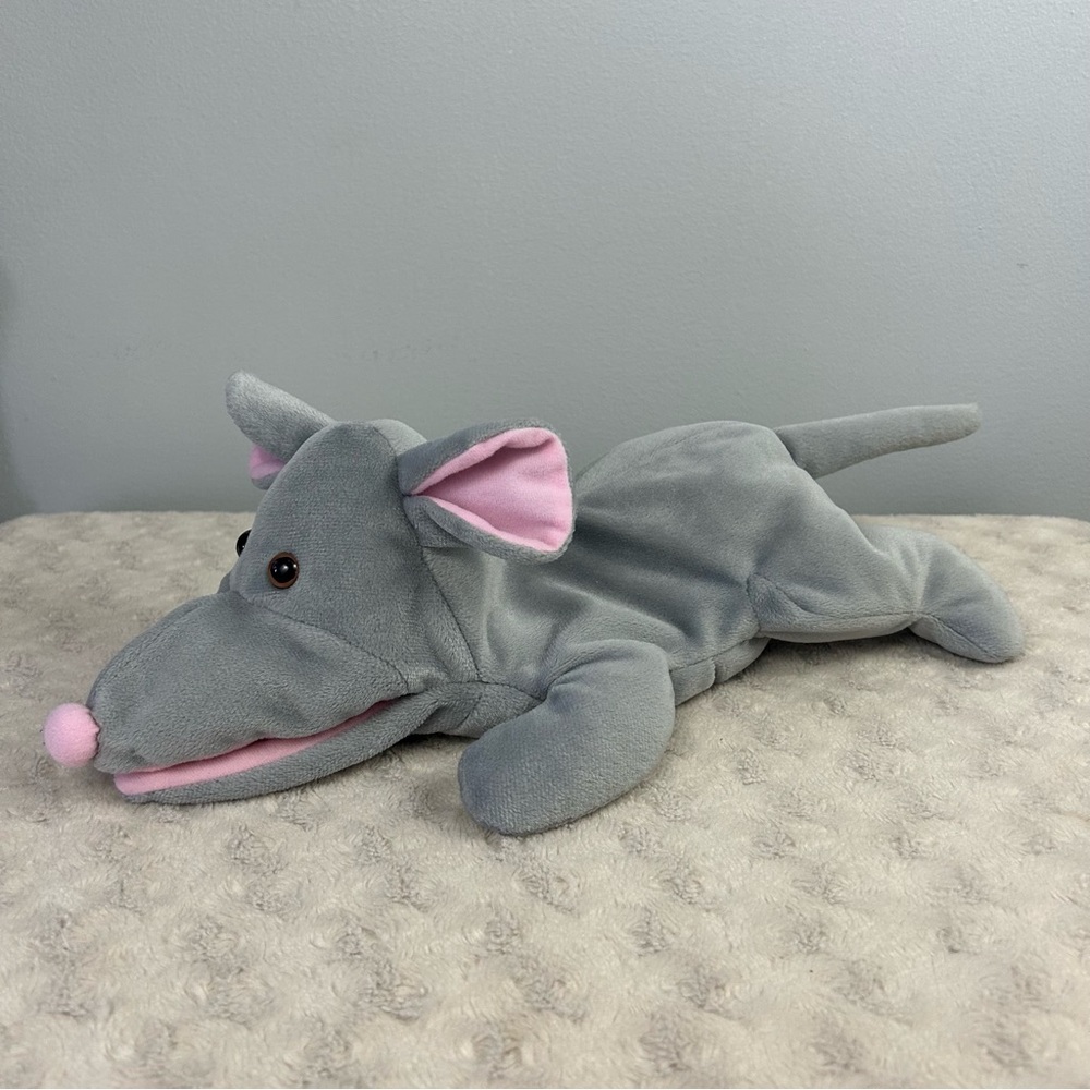 Kaplan Gray Rat Hand Puppet Stuffed Plush Animal Toy Mouse Pink Nose Ears